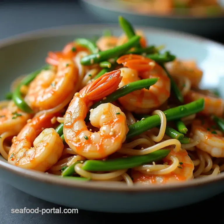 Shrimp stir-fry with edamame, colorful vegetables, and a savory glaze in a pan