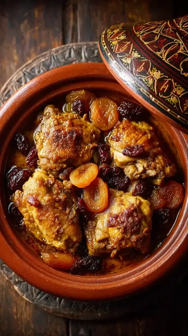Tender Moroccan chicken with dried apricots and spices in a slow cooker